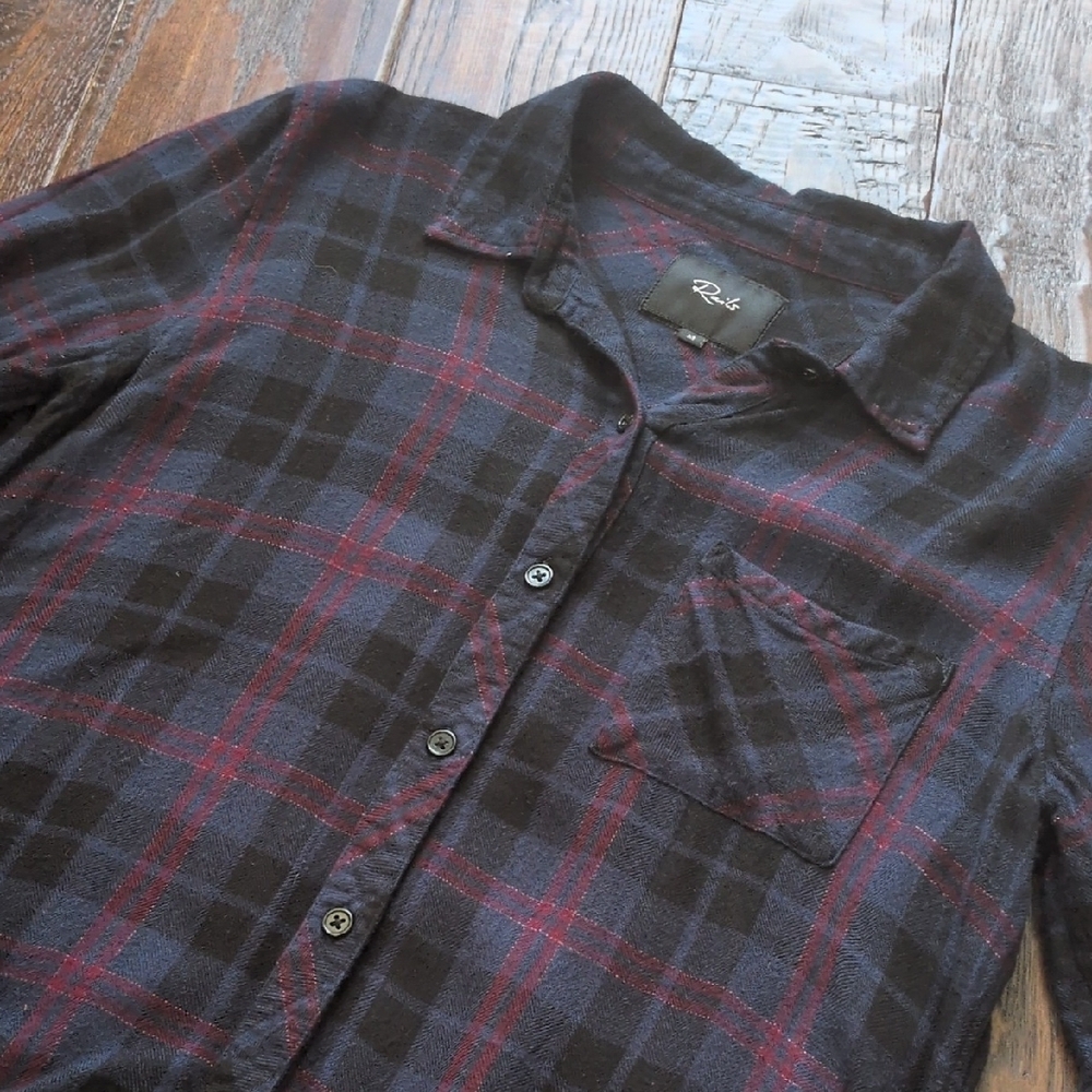 RAILS I Midnight Merlot & Metallic Gold Plaid  Button-Up Flannel Hunter Shirt, M